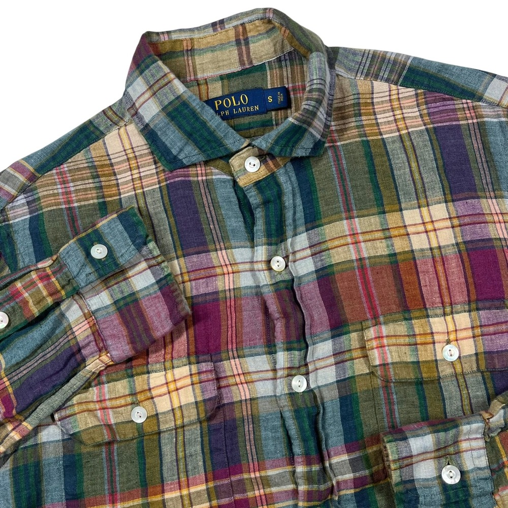 Polo Ralph Lauren Linen Button Down Mens S Multicolor Plaid Long Sleeve Shirt